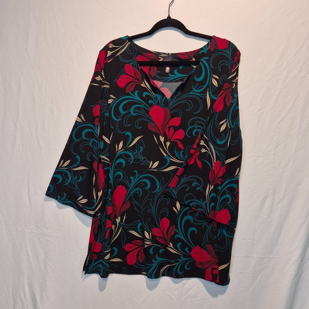 Rafaella Tunic Top Womens Multi Floral Swirl  XL Boho Bold Chic Mod-Inspired